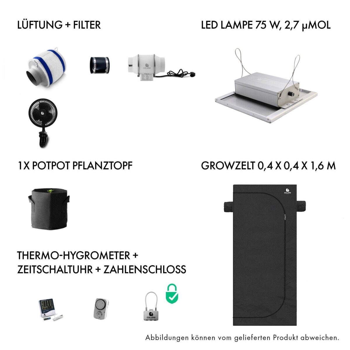 GrowBox Komplettset LED 75 W – 40x40x160cm – Caluma Grow Set – Bild 1