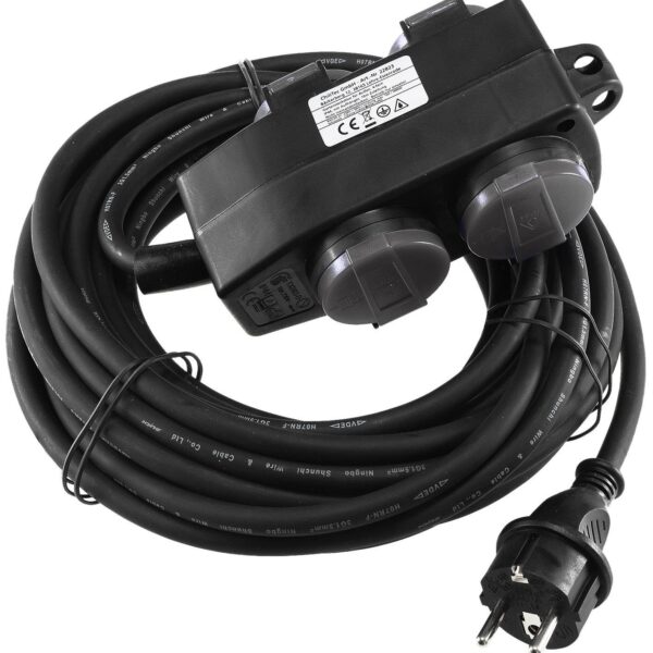 Spritzwassergeschützte-Außensteckdose, 4-fach IP44, mit Aufhänger, 10m Zuleitung