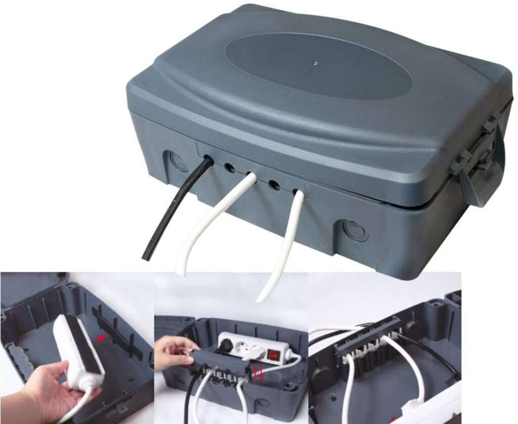 Wetterfeste Garten Kabelbox IP54 verschliessbar 32x21x15cm graukaufen